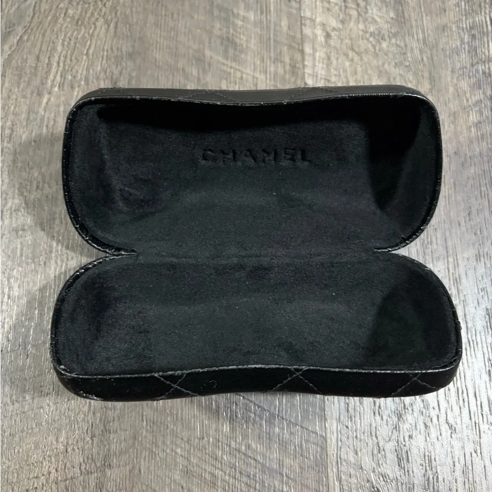 CHANEL Black Leather Quilted Eyewear Case